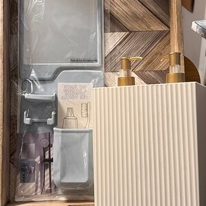 Stick on Mirror/Shower Set + Dual Soap Dispenser Set